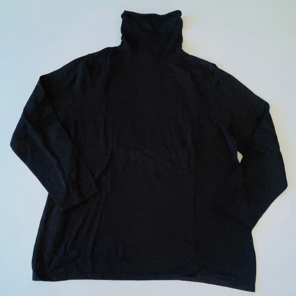 J. Jill Womens Turtleneck Sweater 2X Black Cotton Blend Long Sleeve Knit Top
